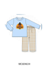Blue Turkey Applique Gingham Pants Set