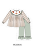 Brown turkey embroidery gingham ruffle pants set