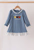 Teal turkey french knot ruffle dress
