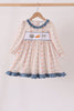 Pumpkin Pie Bow Embroidery Ruffle Dress