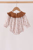 Brown Howdy Y'ALL embroidery ruffle bubble
