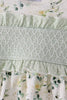 Sage floral smocked ruffle bubble