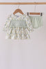 Sage floral smocked ruffle bloomer set