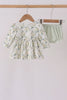 Sage floral smocked ruffle bloomer set