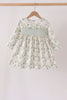 Sage floral smocked ruffle dress