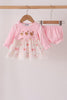 Pink chicken embroidery bloomer set