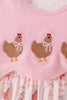 Pink chicken embroidery pants set