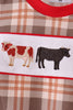 Brown Cow Embroidery Plaid Romper