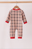 Brown Cow Embroidery Plaid Romper