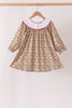 Brown Floral Cow Embroidery Dress