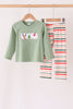 Green Reindeer Tree Embroidery Stripe Pants Set