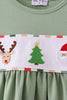 Green Reindeer Tree Embroidery Pants Set
