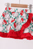 Red Santa Embroidery Ruffle Skorts Set