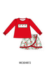 Red Santa Embroidery Ruffle Skorts Set