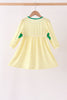 Green Farm Cow Embroidery Stripe  Dress