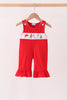 Red Holly Jolly Embroidery Ruffle Jumpsuit