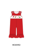 Red Holly Jolly Embroidery Ruffle Jumpsuit
