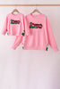 Pink Merry Grinch Embroidery Mom&me Sweatshirt