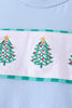 Green Christmas Tree Embroidery Gingham Pants Set
