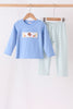 Sage Turkey Embroidery Gingham Pants Set