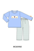 Sage Turkey Embroidery Gingham Pants Set