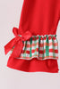 Red christmas character applique ruffle romper