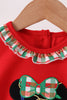 Red christmas character applique ruffle romper