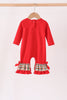 Red christmas character applique ruffle romper