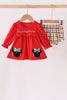 Red christmas character applique gingham bloomer set