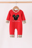 Red christmas character applique romper