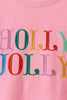 Pink Holly Jolly Embroidery Mom Top