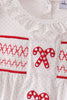 White Candy Cane Smocked polka dot Bloomer Set