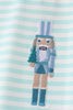 Mint Nutcracker Embroidery Stripe Top
