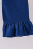 Blue Nativity corduroy Embroidery Ruffle Pants Set