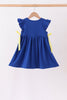 Royal Blue Character Embroidery Ruffle Dress