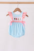 Blue Stripe Princess Embroidery Ruffle Bubble