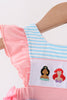 Blue Stripe Princess Embroidery Ruffle Bubble