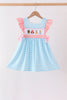Blue Stripe Princess Embroidery Ruffle Dress