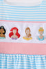 Blue Stripe Princess Embroidery Ruffle Dress