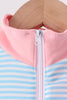 Blue Stripe Princess Embroidery Ruffle Pullover