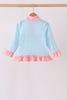 Blue Stripe Princess Embroidery Ruffle Pullover