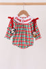 Red Character Embroidery Gingham Bubble
