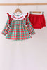 Red Character Embroidery Gingham Bloomer Set