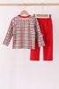 Red Character Embroidery Gingham Pants Set