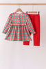 Red Character Embroidery Gingham Ruffle Pants Set