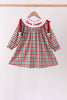 Red Character Embroidery Gingham Dress