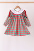 Red Character Embroidery Gingham Dress