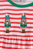 Red Nutcracker Embroidery Ruffle Stripe Romper