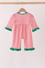 Red Nutcracker Embroidery Ruffle Stripe Romper