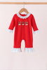 Red Reindeer French Knot Ruffle Romper